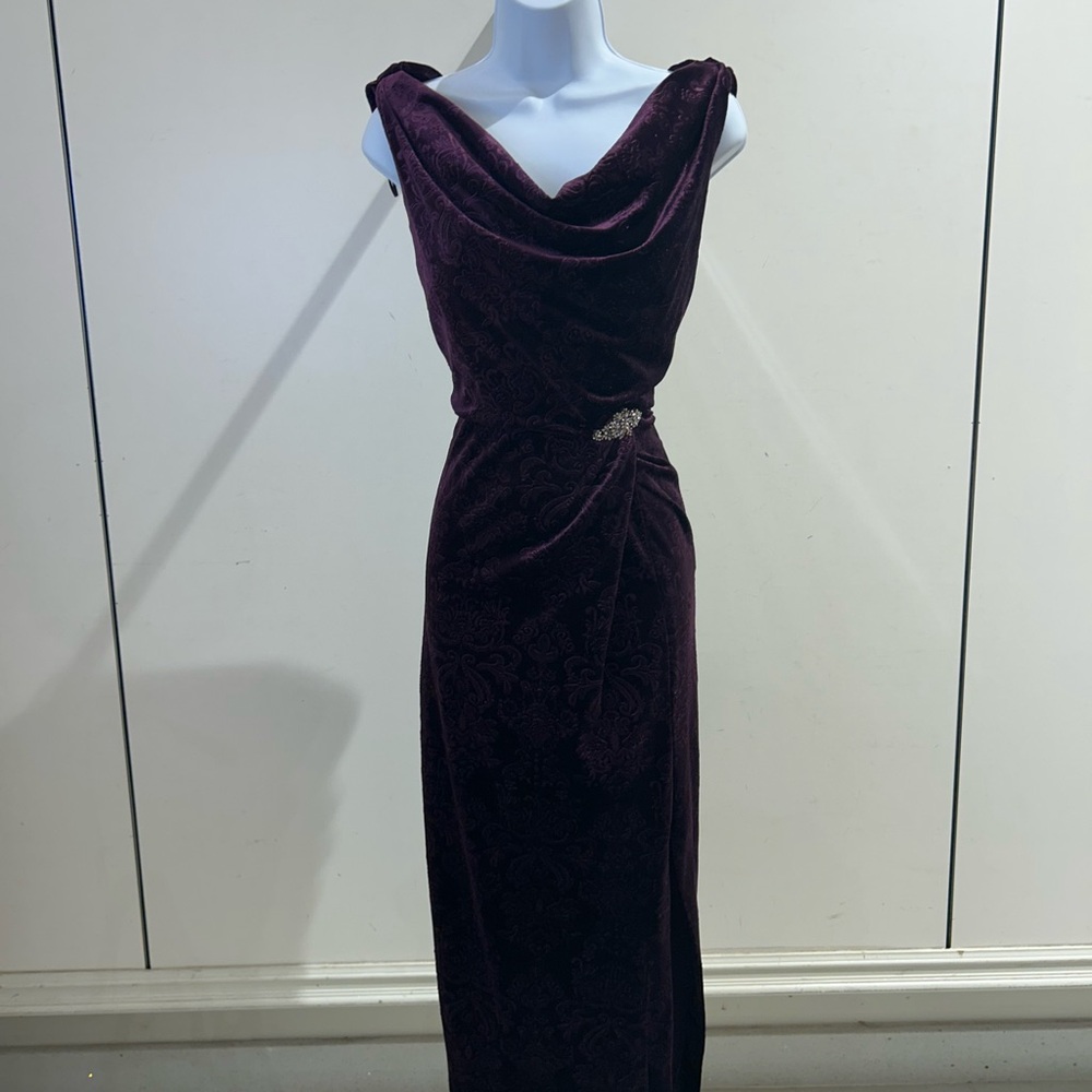 Alex Evenings Plum Velvet Cowl Neck Maxi Dress